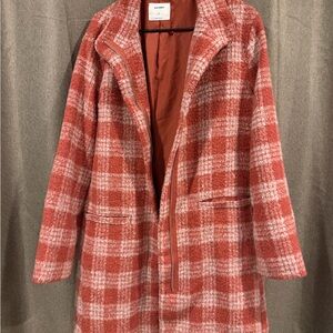 Old Navy Coral and White Plaid Trench Coat